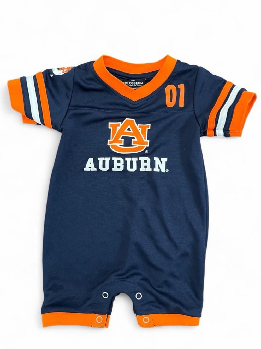 3-6 Months Boys and Girls Navy Auburn Tigers Bumpo Football Romper
